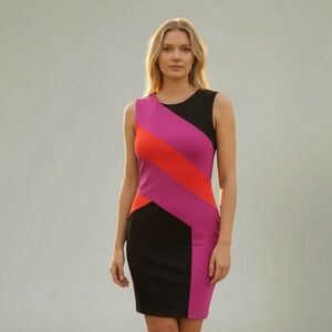 BCBGMaxAzria Asymmetrical Pink and Red Dress